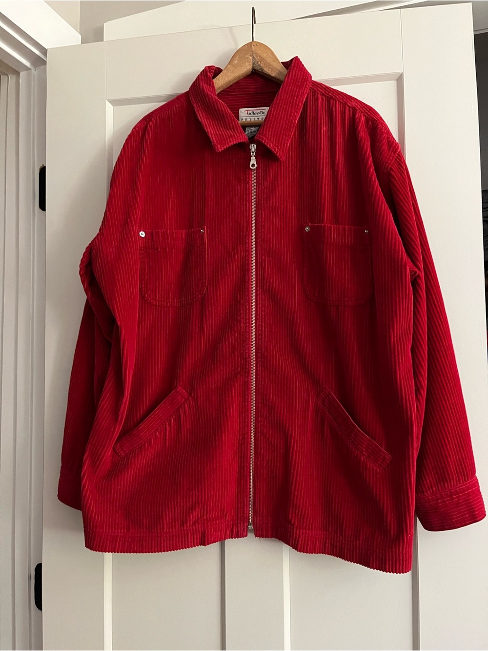 Talbots Red Corduroy Zip-Front Shirt Jacket chore coat Shacket LP 90s VTG